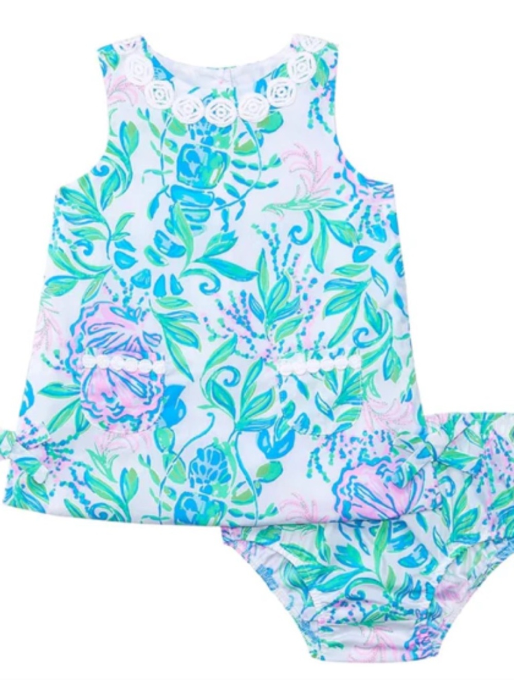Baby Lilly Shift Dress Green & Blue with bloomer